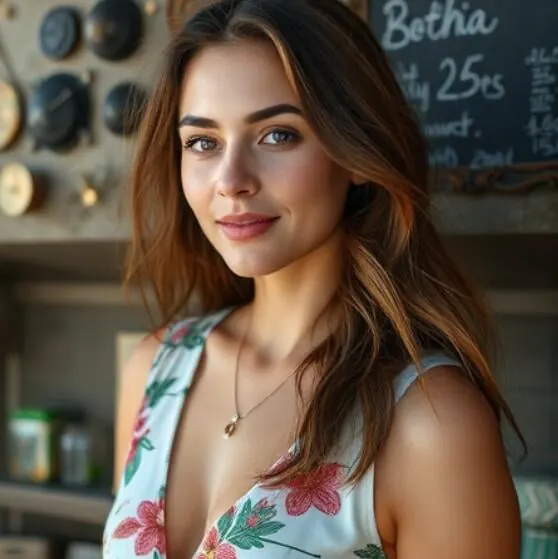 Woman with brown hair at a cafe